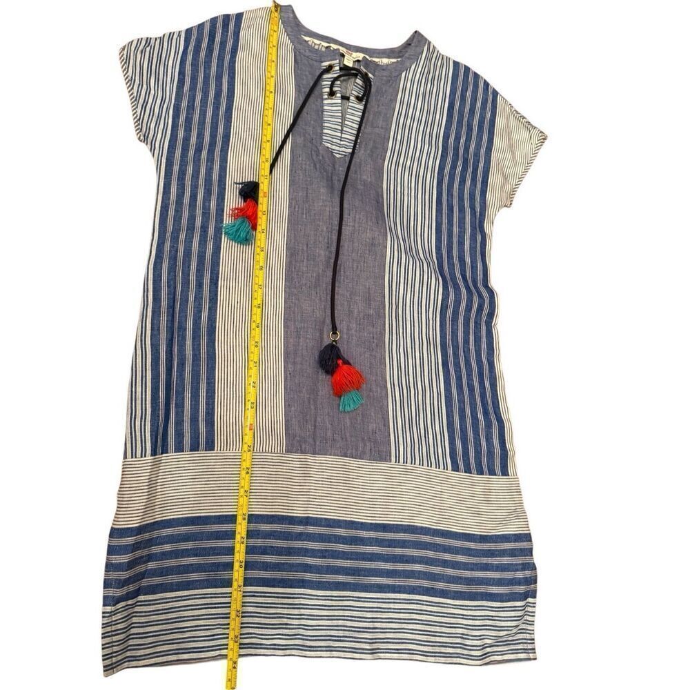 Vineyard Vines Linen Striped Tassel Shift Dress‎ in Dazzling Blue Sz 00 Womens - Picture 10 of 11